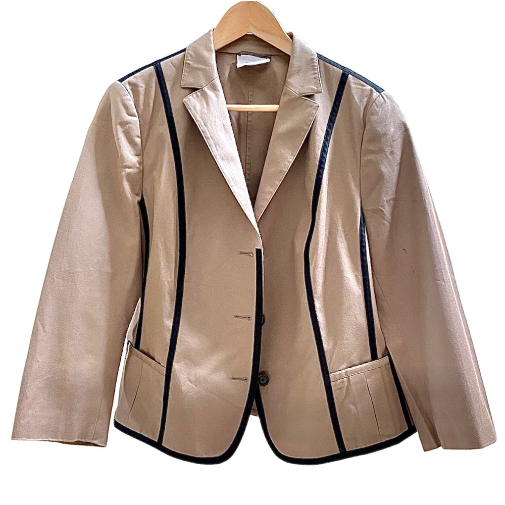 AKRIS PUNTA VINTAGE LIGHTWEIGHT JACKET DARK TAN / BLACK STRIPE SIZE 14